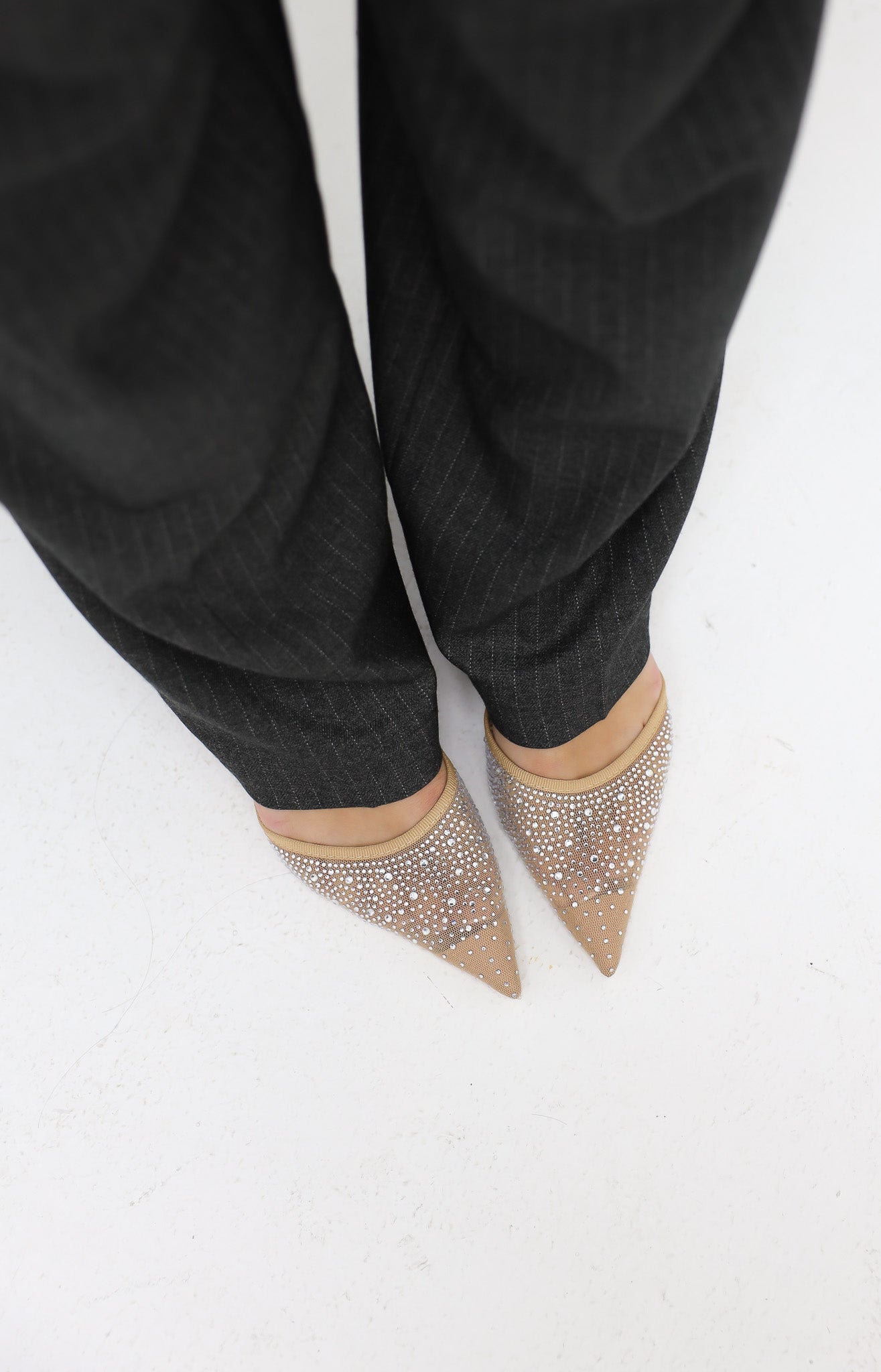 Slingback Heels Mesh & Shimmer Beige