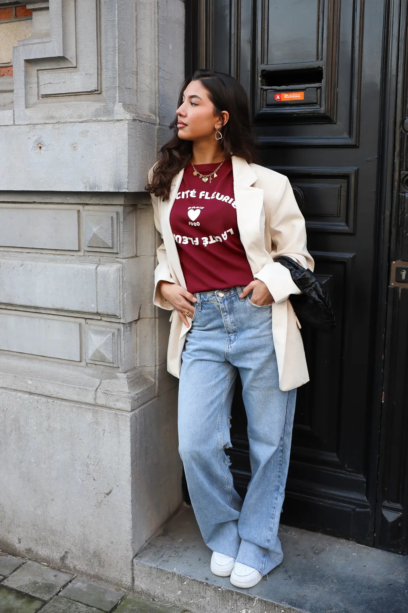 Wide Leg Jeans Torn Back Blue