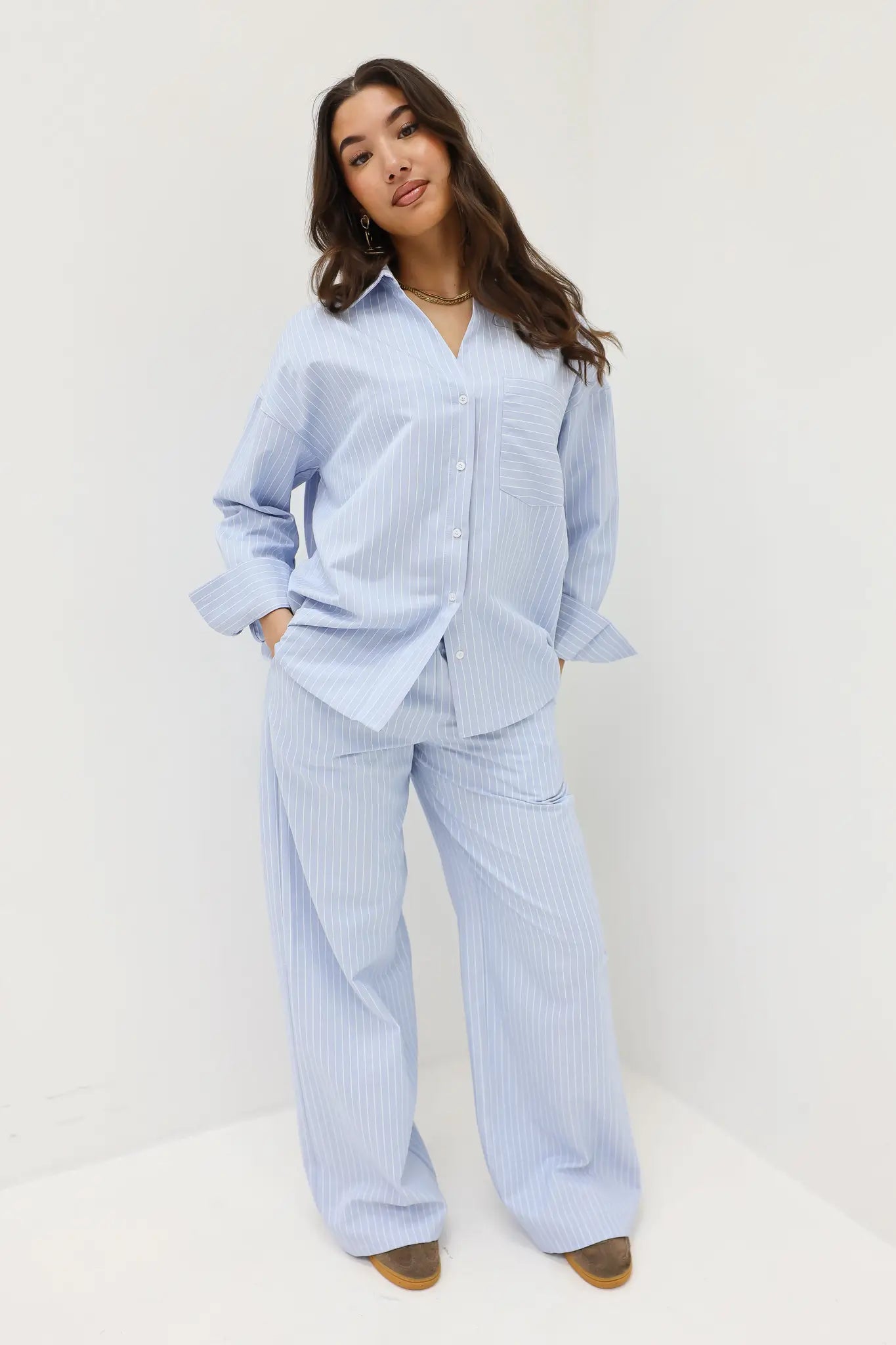 Straight Striped Trousers Light Blue