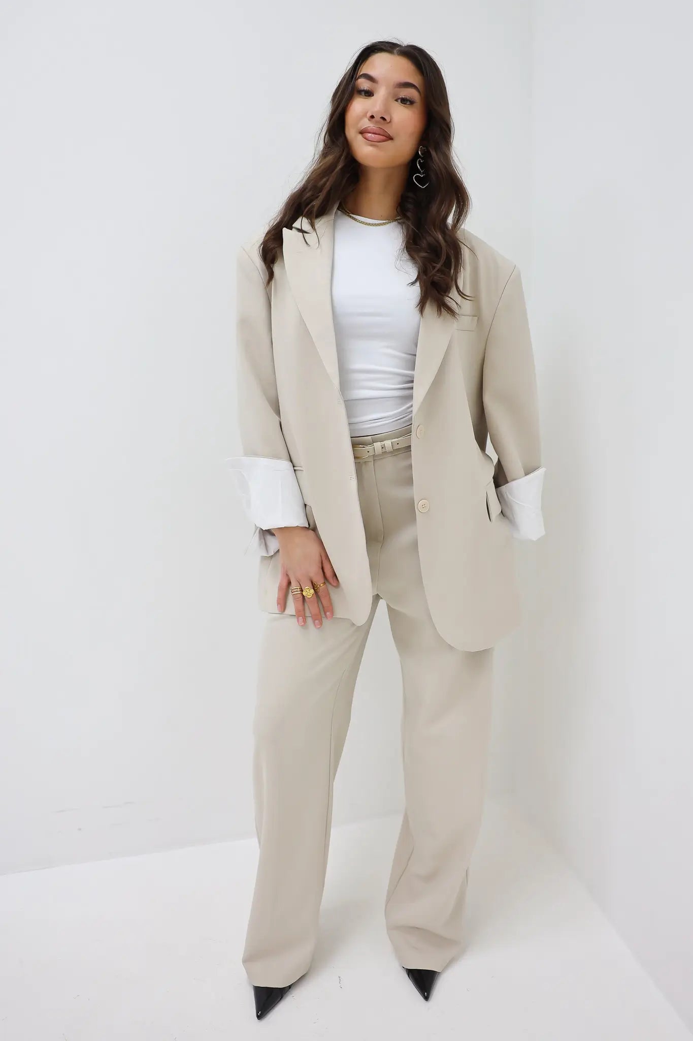 Straight Trouser Belt Beige