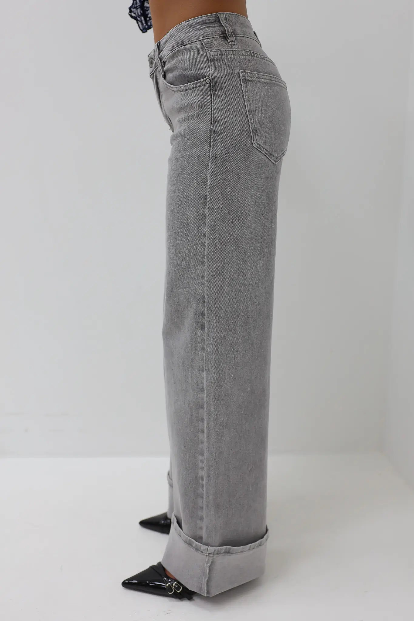 Extra Tall Mid Waist Jeans Grey 8558-2
