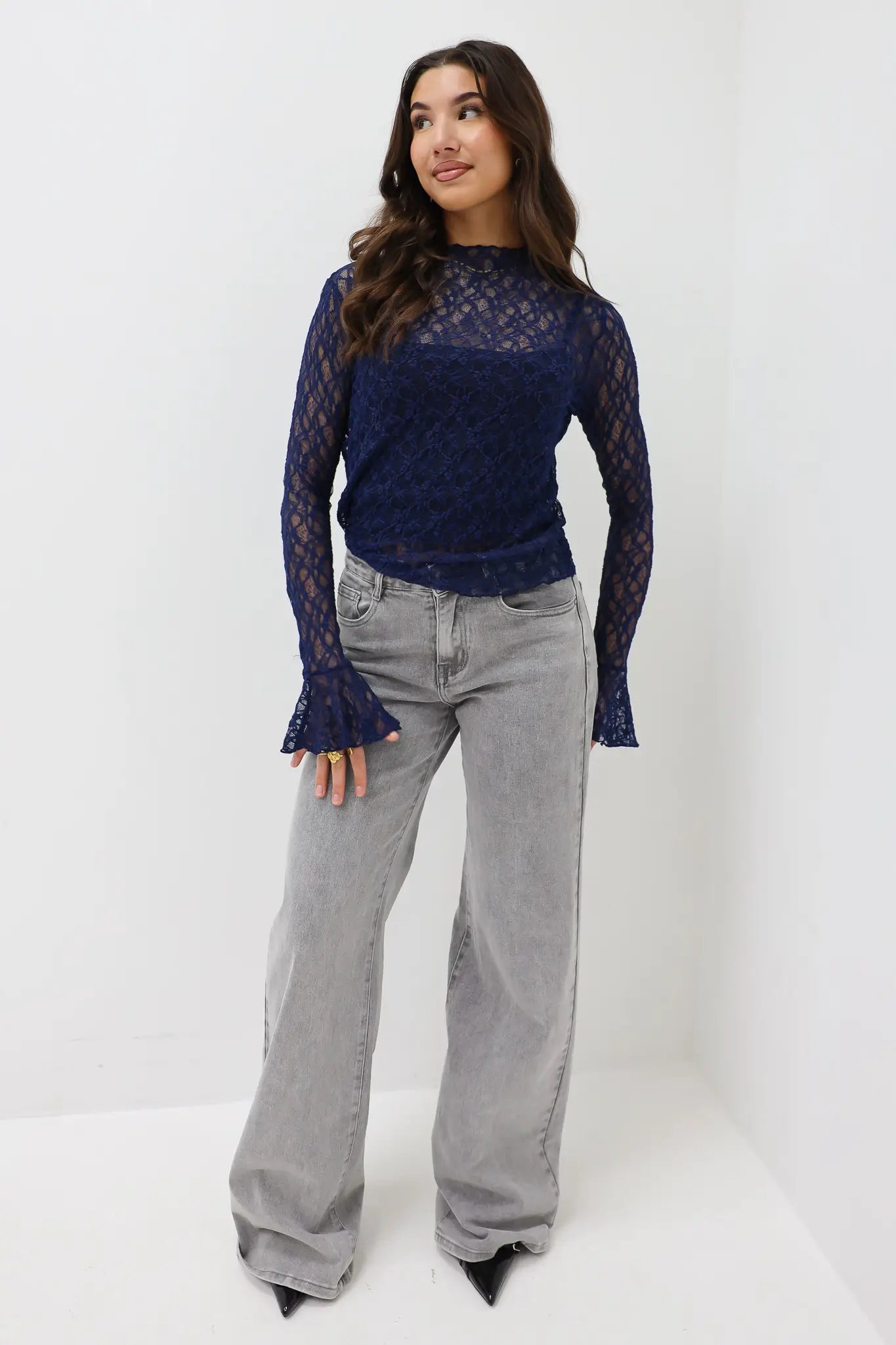 Extra Tall Mid Waist Jeans Grey 8558-2