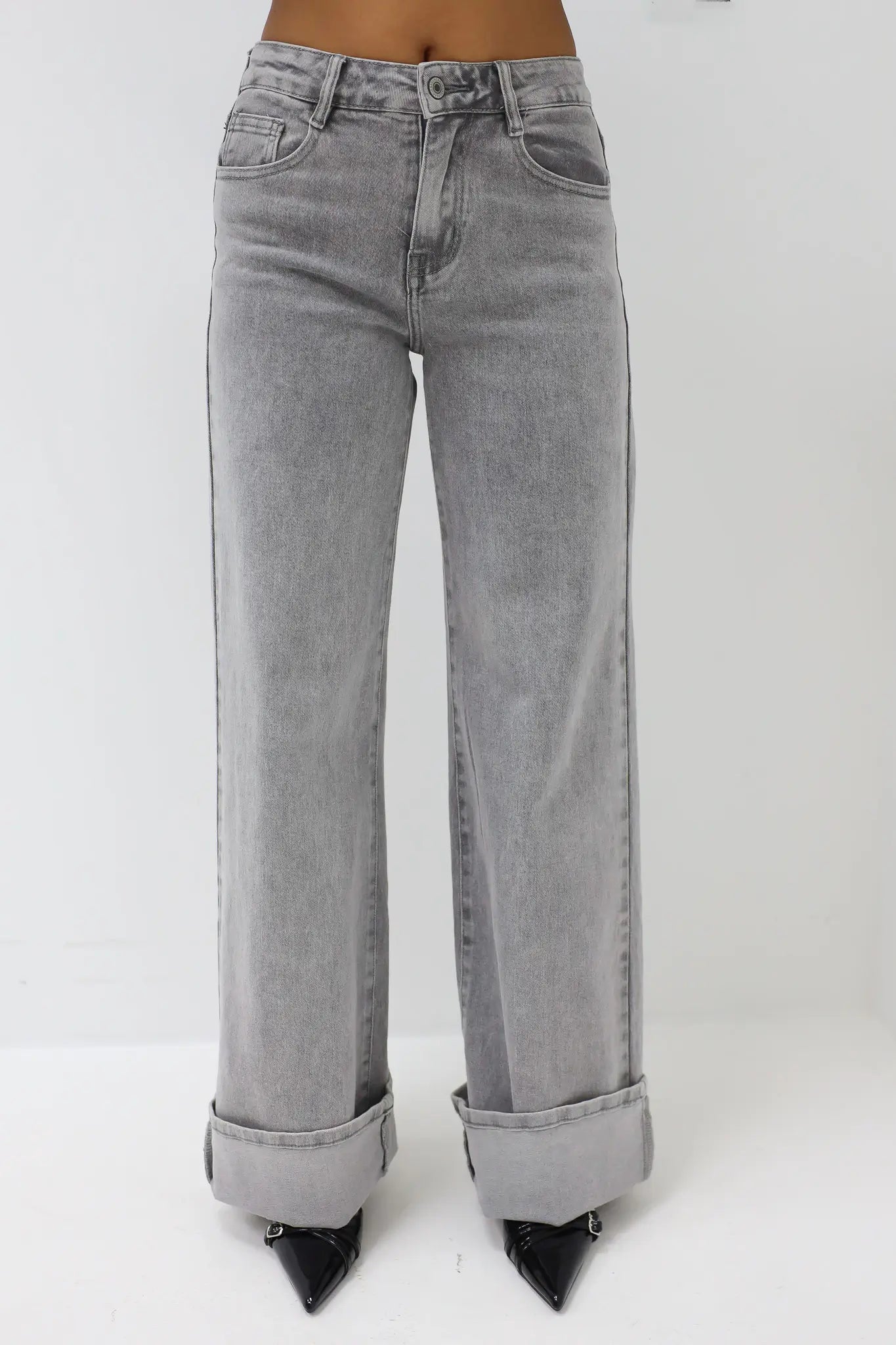 Extra Tall Mid Waist Jeans Grey 8558-2