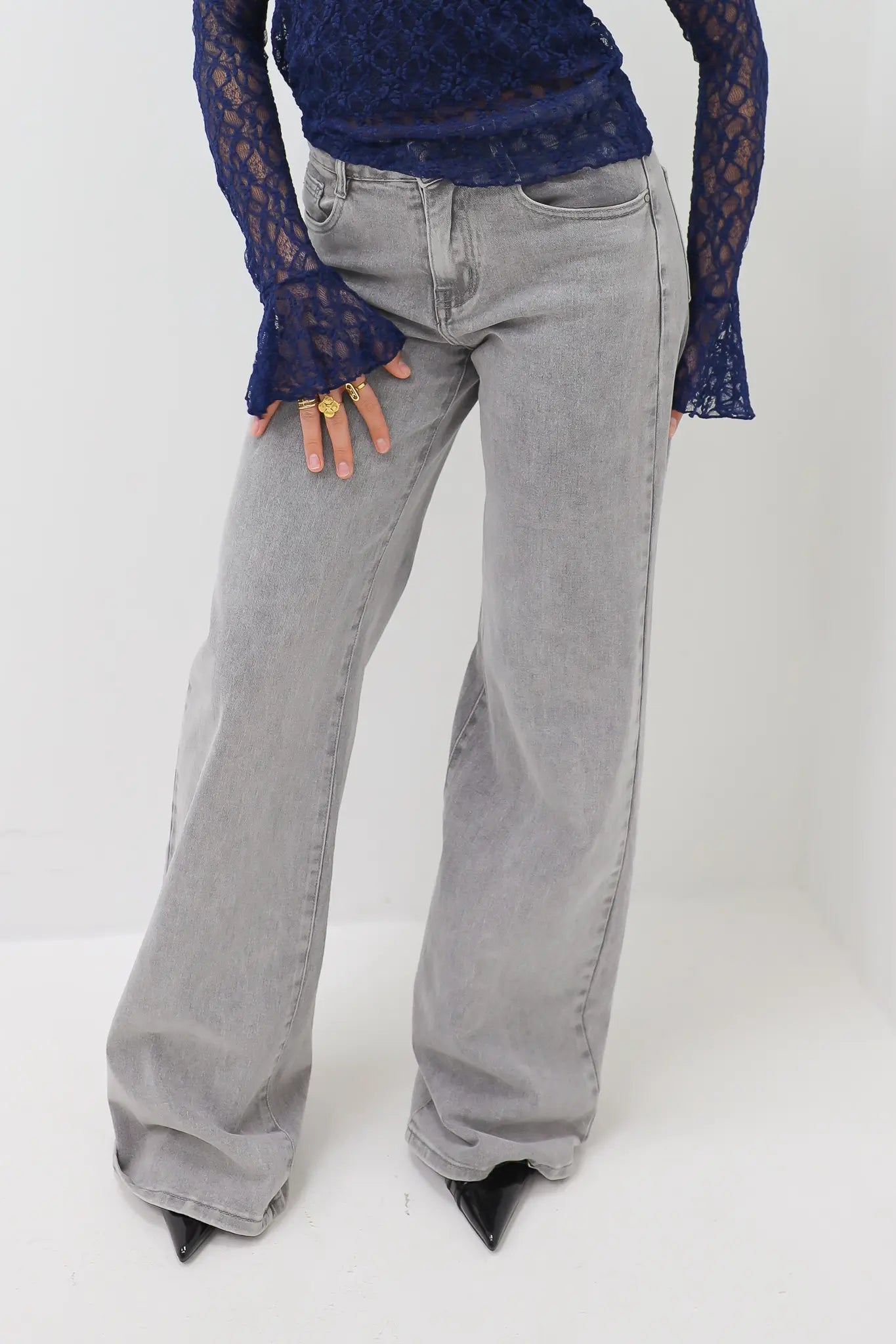 Extra Tall Mid Waist Jeans Grey 8558-2