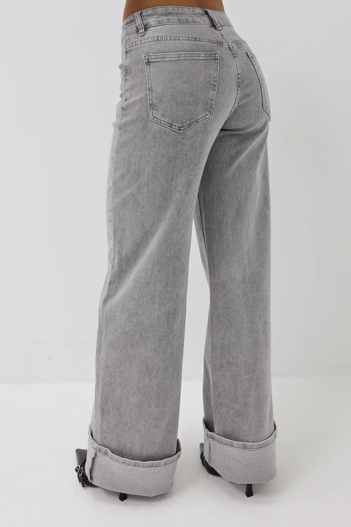 Extra Tall Mid Waist Jeans Grey 8558-2