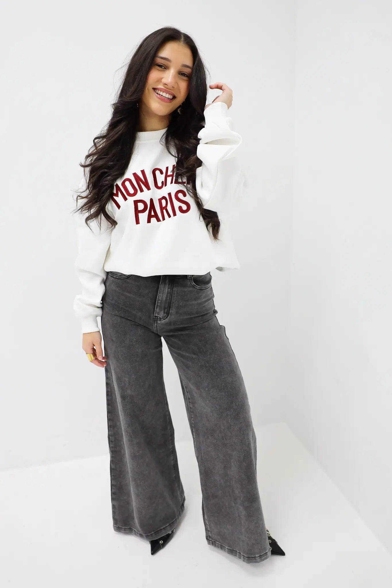Extra Wide Leg Stretch Jeans Grey