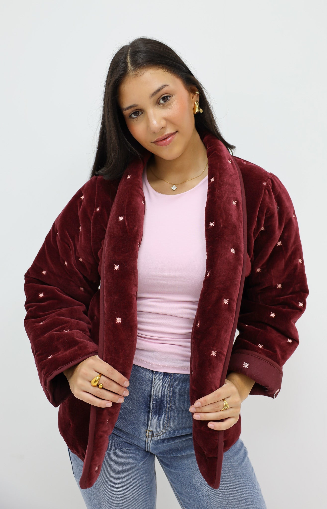 Velvet Puffy Jacket Bordeaux