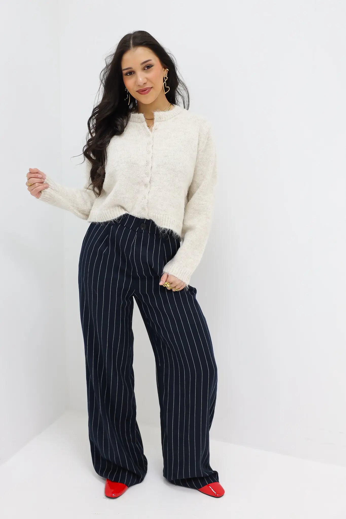 Striped Linen Trousers Dark Blue