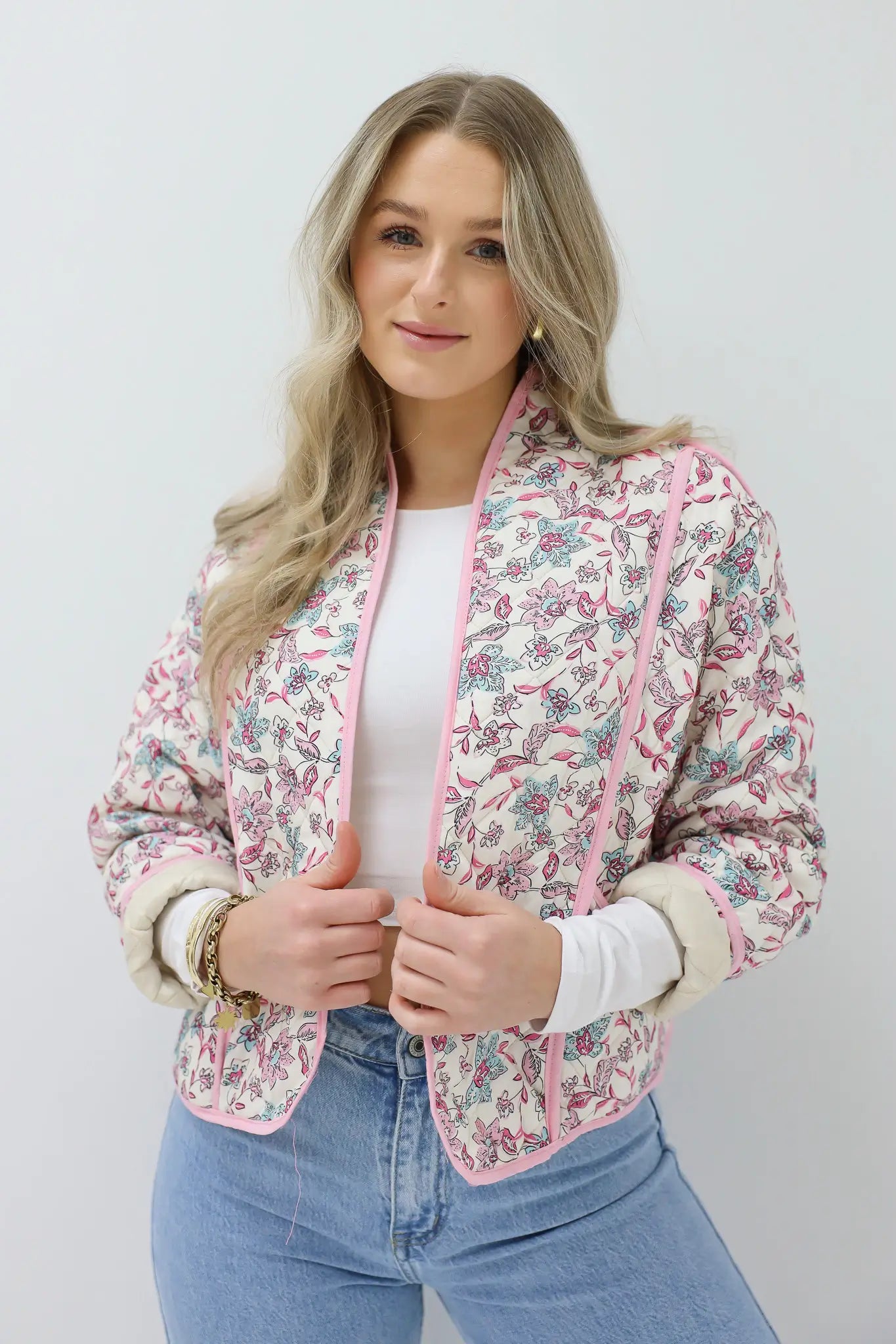 Quilted Jacket Flowers Pink