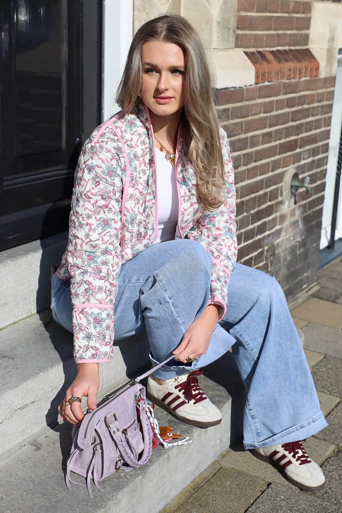 Quilted Jacket Flowers Pink