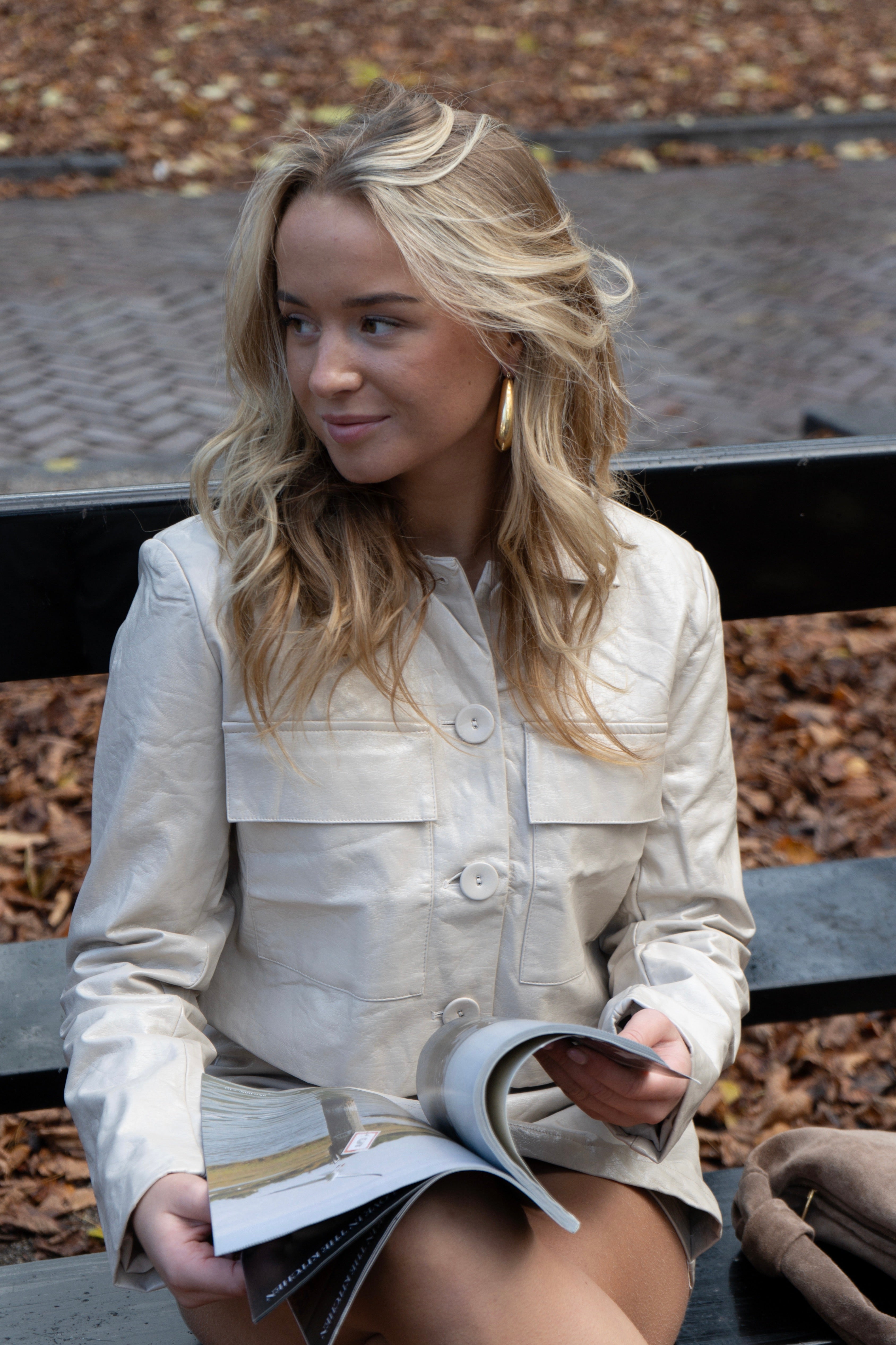 Leather Look Jacket Beige