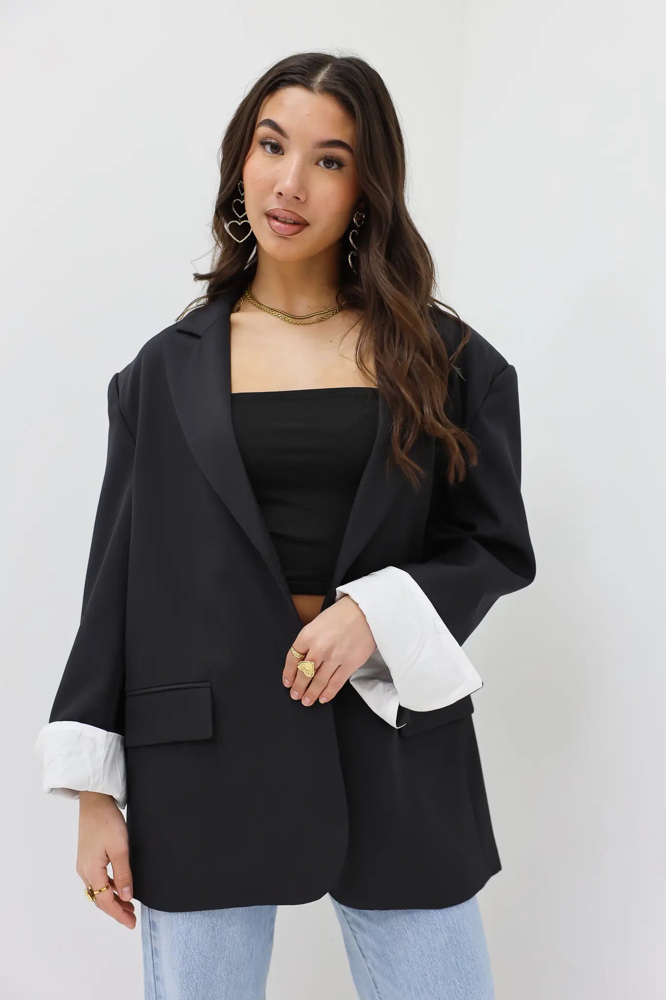 Oversized Blazer with Fold Details Black