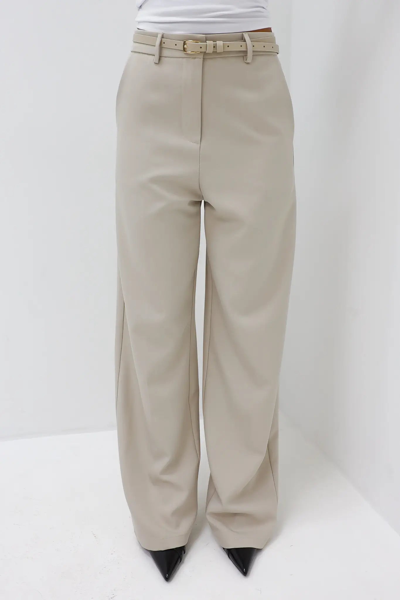 Straight Trouser Belt Beige