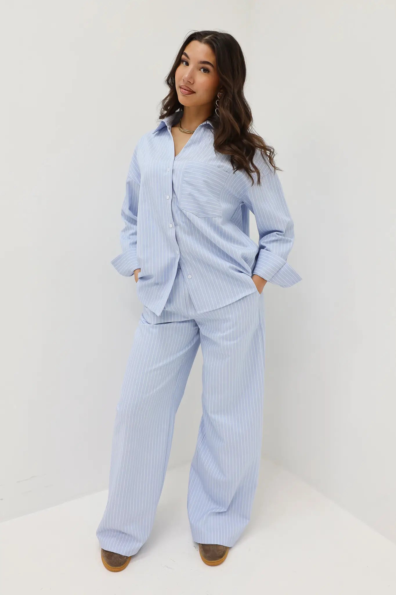 Straight Striped Trousers Light Blue