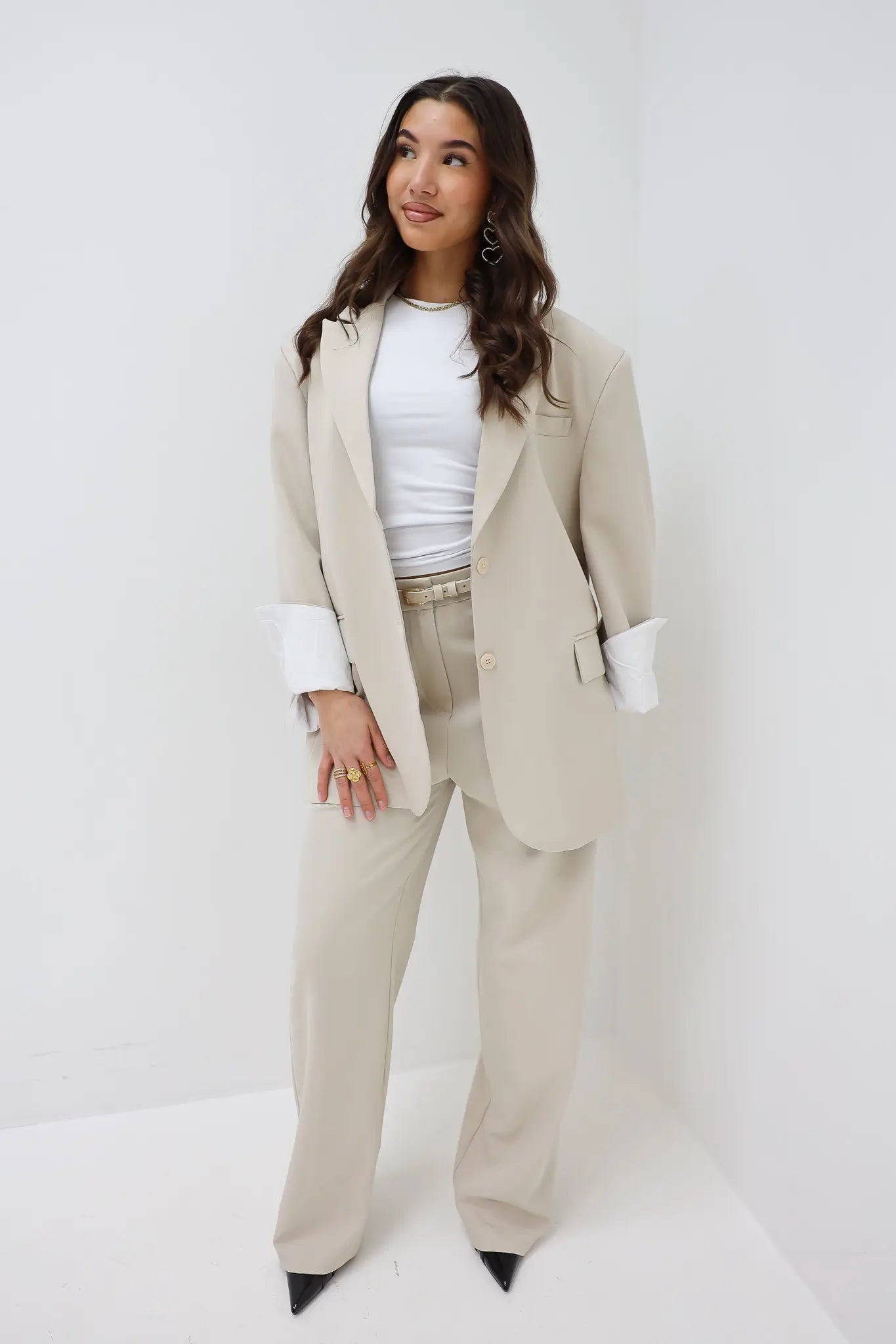 Straight Trouser Belt Beige