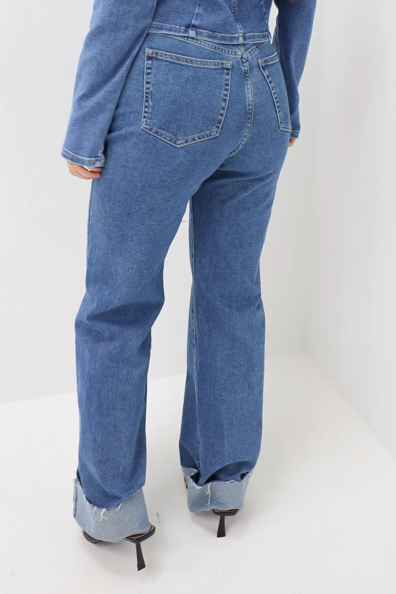 Straight Leg Folded Jeans Blue