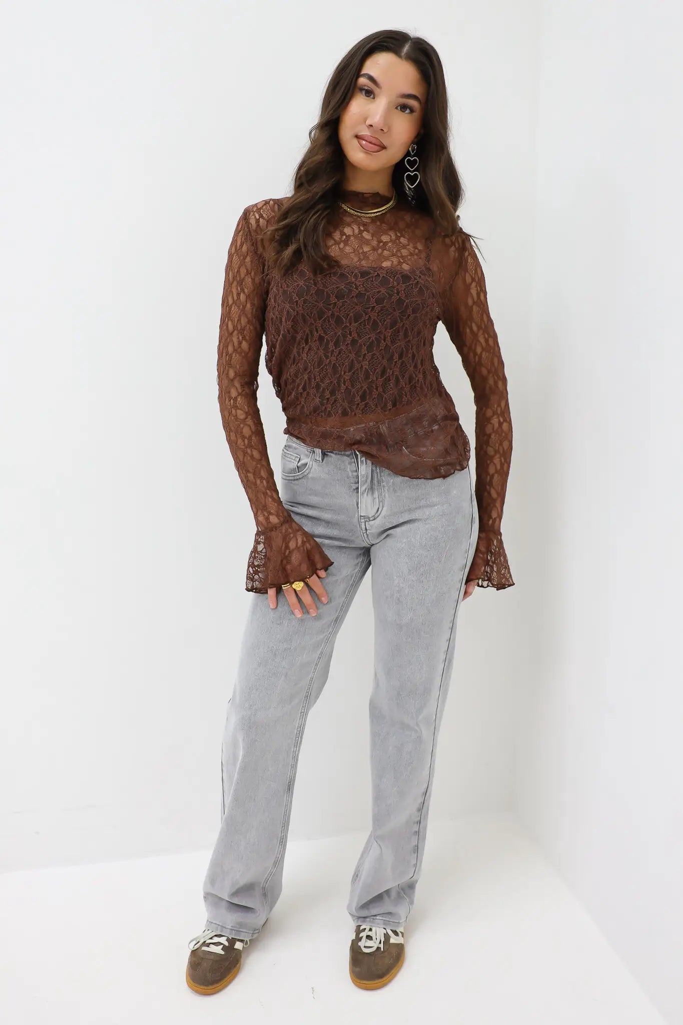 Straight Leg Mid Waist Jeans Grey 9039