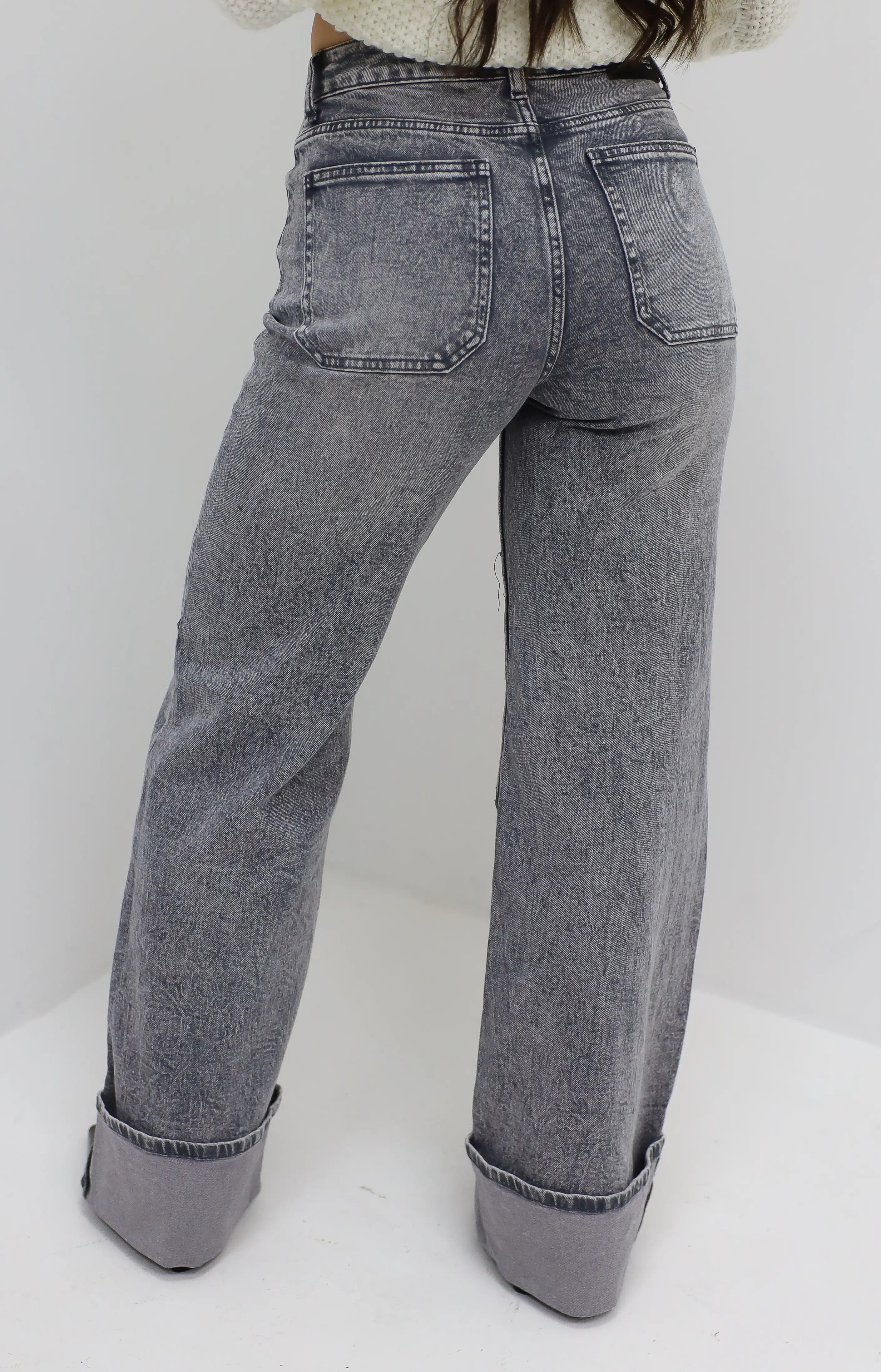 Wide Jeans with Cuff Grey
