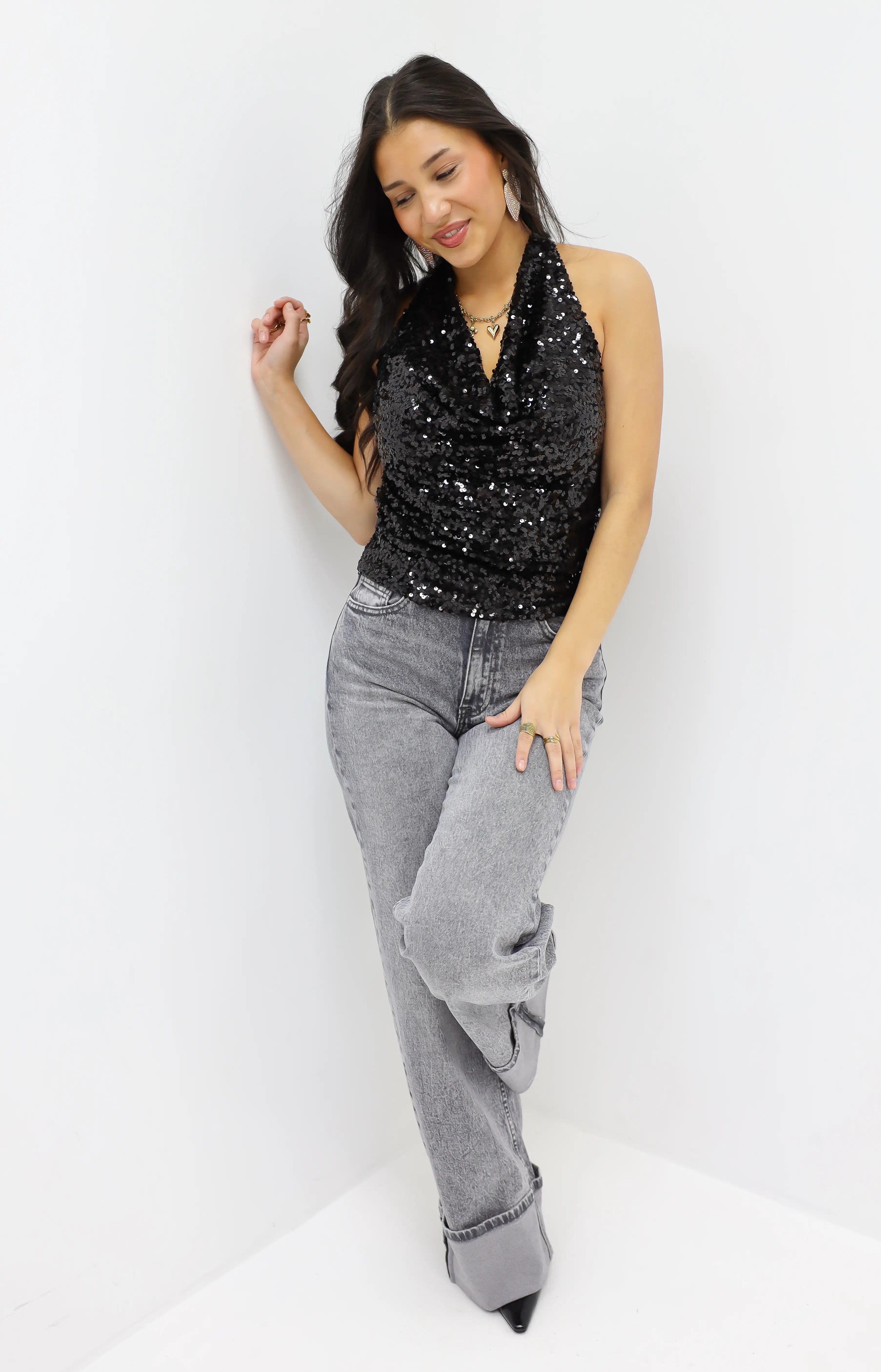Wide Jeans with Cuff Grey